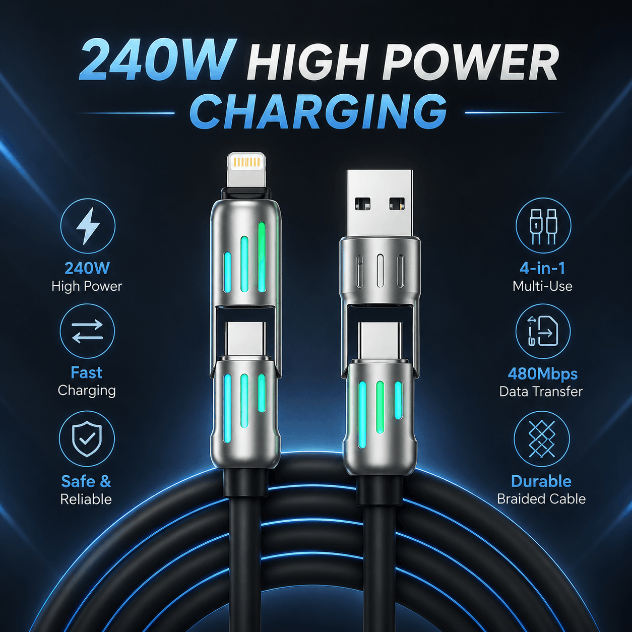 4-in-1 USB Charging Cable (240W Fast)